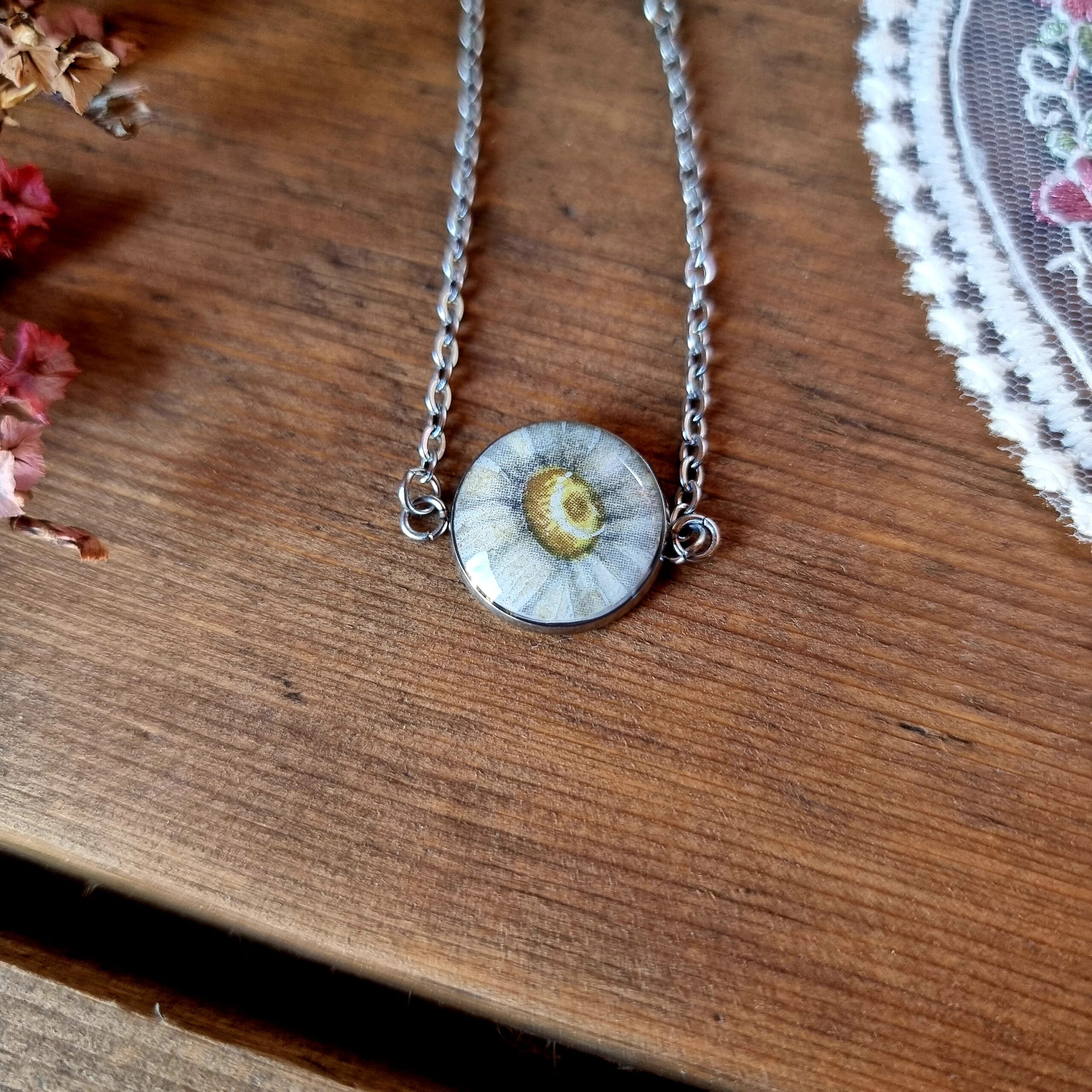 Bracelet argenté assiette Marguerite