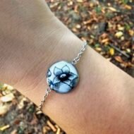 Bracelet argenté ajustable à fleur noire en assiette ancienne – Dentelle d’Ébène – Image 2
